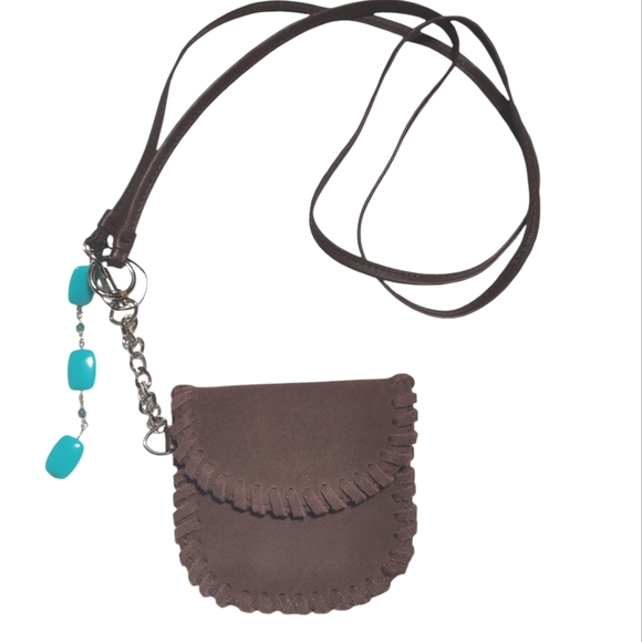 Nine West  Brown Fringe Change Purse Wallet with Turquoise Accents NWOT - Picture 1 of 8
